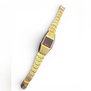 Women's Vintage 1970s COMPU CHRON Digital Red LED Silver Tone Bracelet Watch